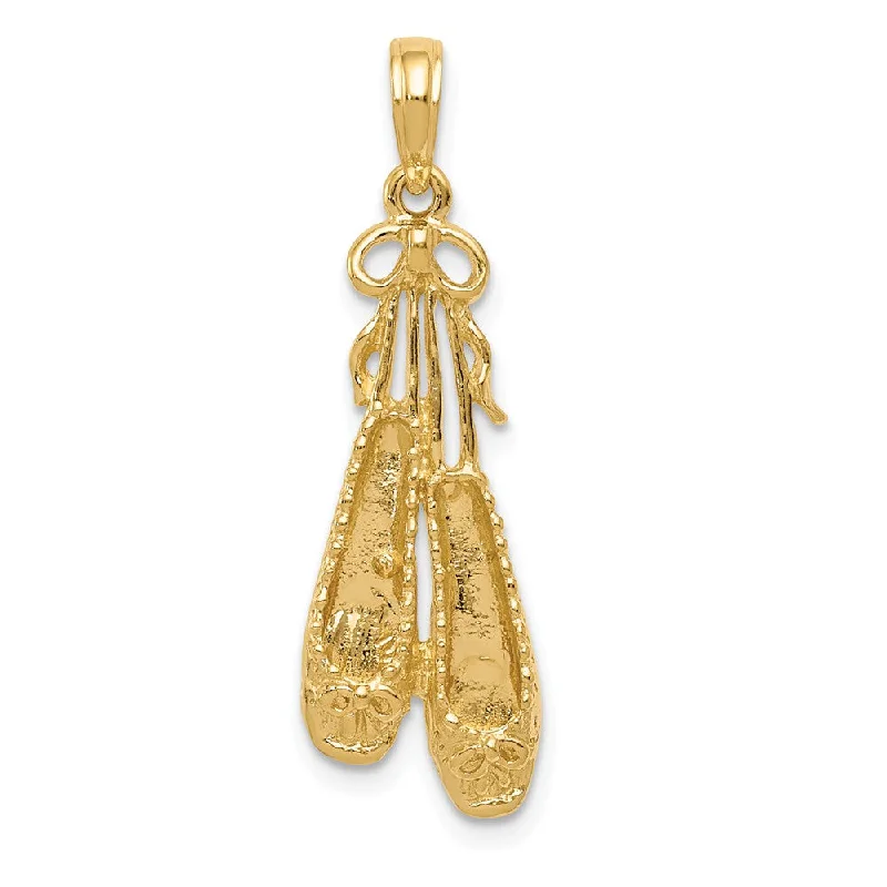 14k Yellow Gold Satin and Polished Ballet Slippers Pendant