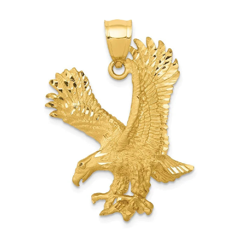 14k Yellow Gold Satin & Diamond-Cut Eagle Pendant, 23 x 33mm