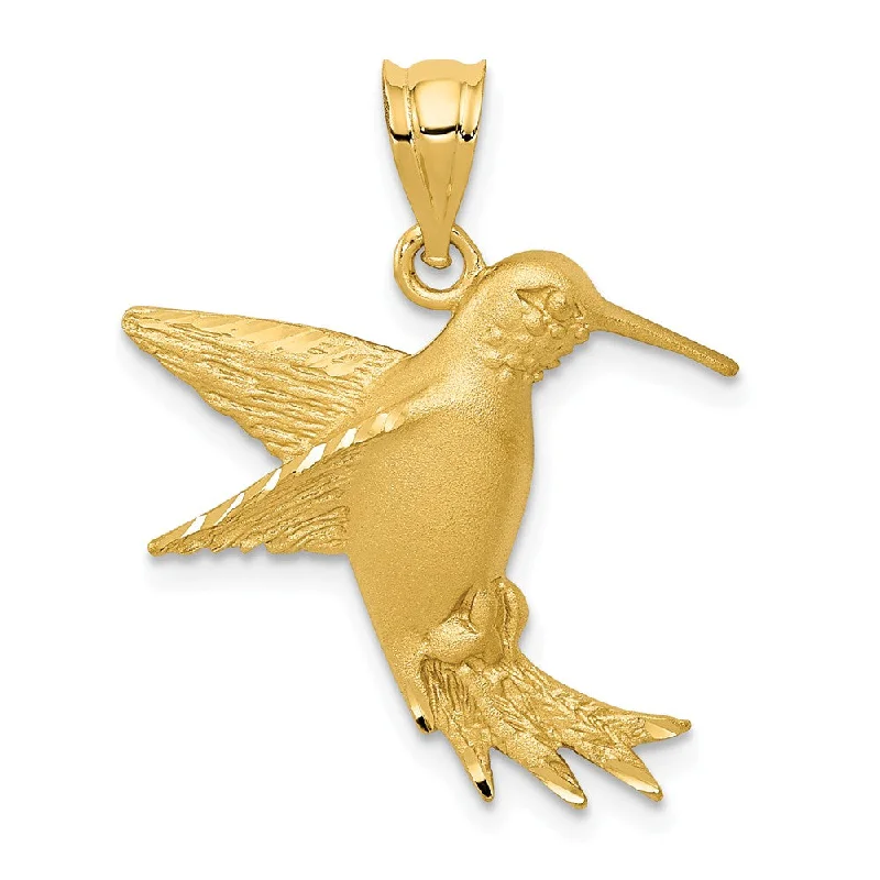 14k Yellow Gold Satin Hummingbird Pendant