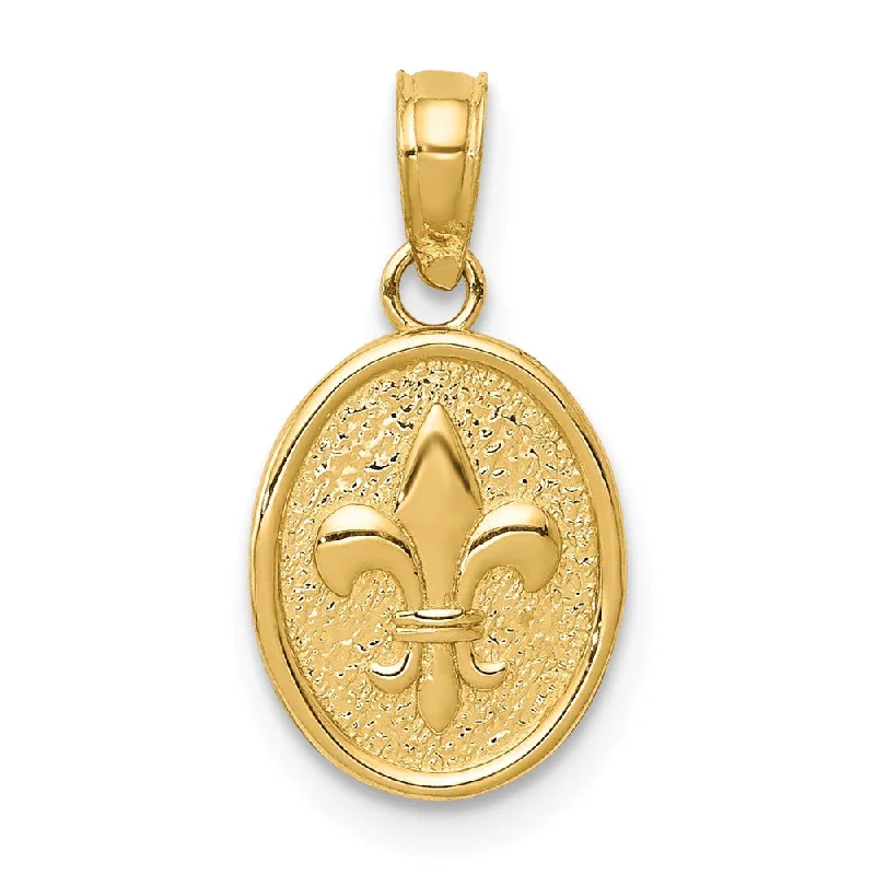 Stunning Jewelry Pieces At The Lowest Prices Ever 14k Yellow Gold Small Fleur De Lis Oval Disc Pendant, 9 x 17mm