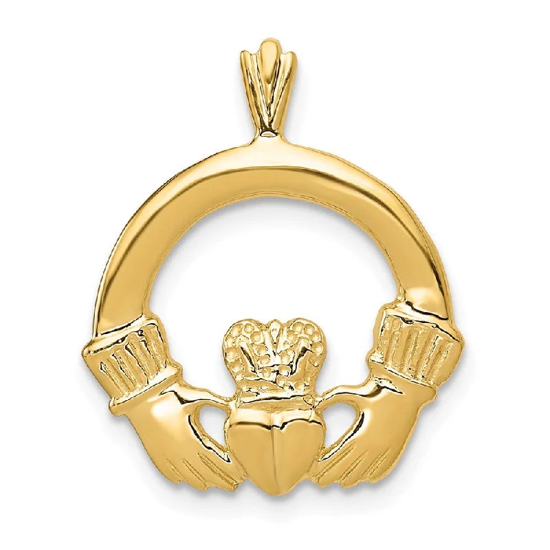 14k Yellow Gold Solid Polished Claddagh Pendant, 17mm (5/8 inch)