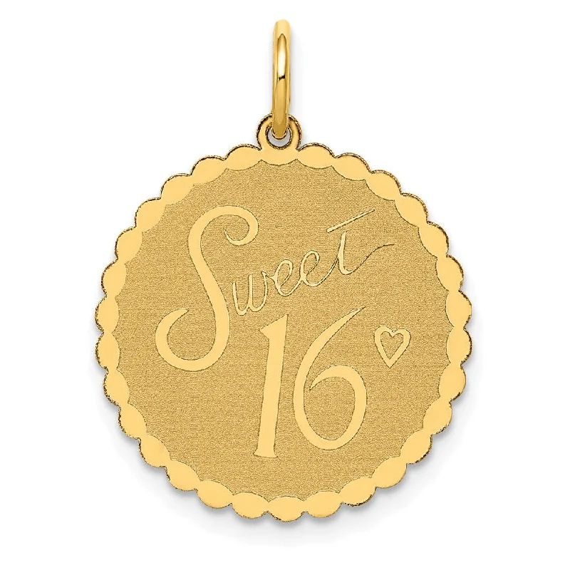Jewelry Clearance – Final Chance To Save Big 14k Yellow Gold Sweet 16 Disc Charm or Pendant, 18mm