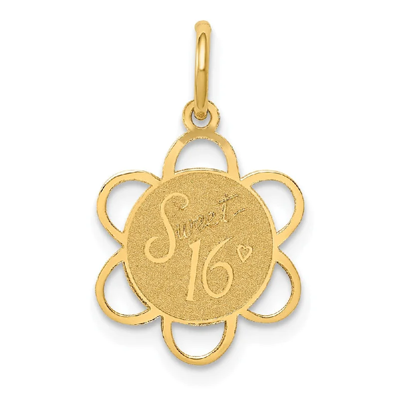 14k Yellow Gold Sweet 16 Scalloped Disc Charm or Pendant, 13mm