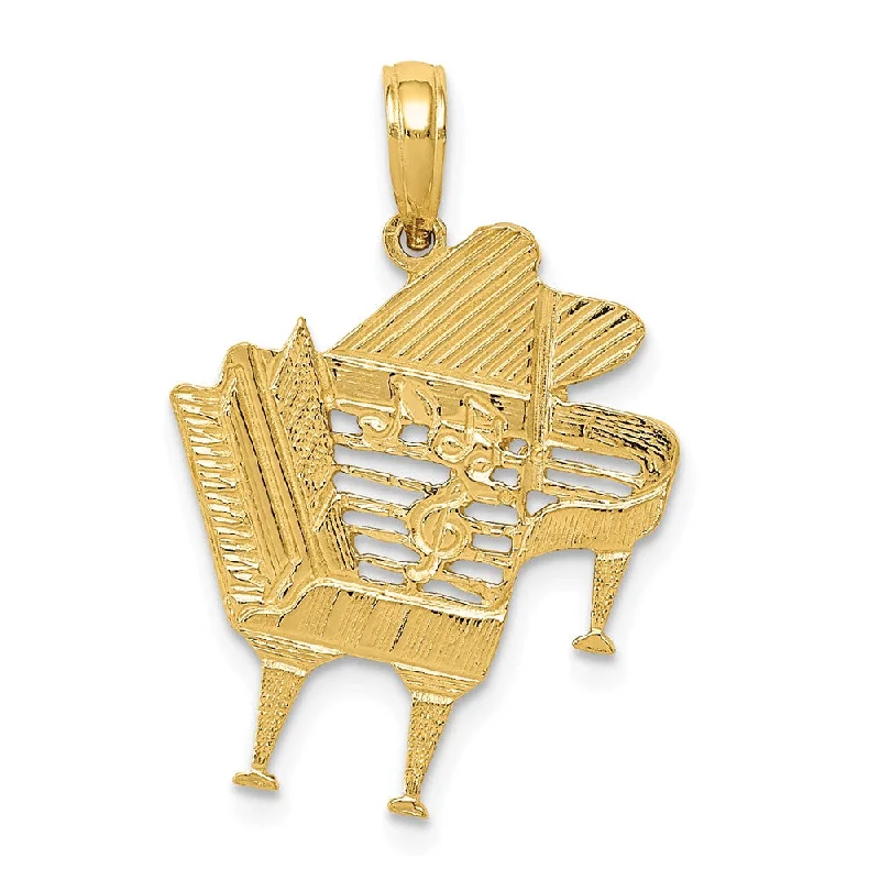 14k Yellow Gold Textured Baby Grand Piano Pendant