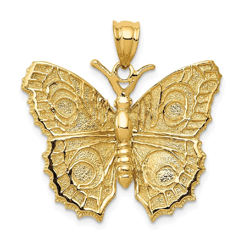 14k Yellow Gold Textured Butterfly Pendant, 28mm (1 1/8 inch)