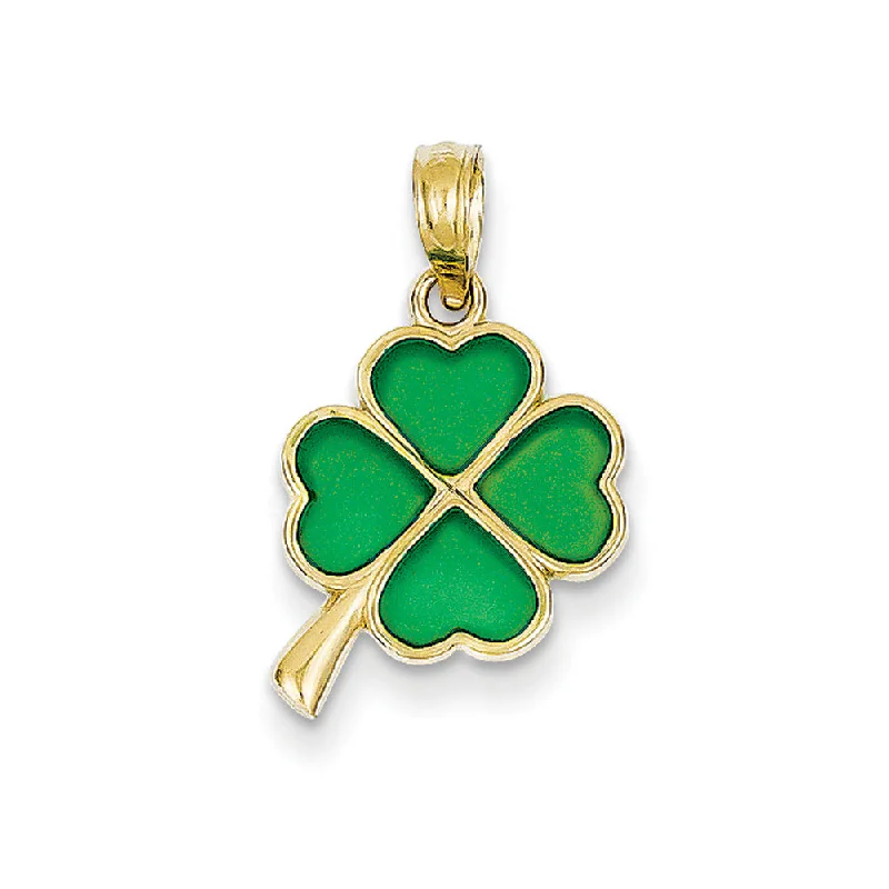 14k Yellow Gold & Translucent Acrylic Four Leaf Clover Pendant, 12mm