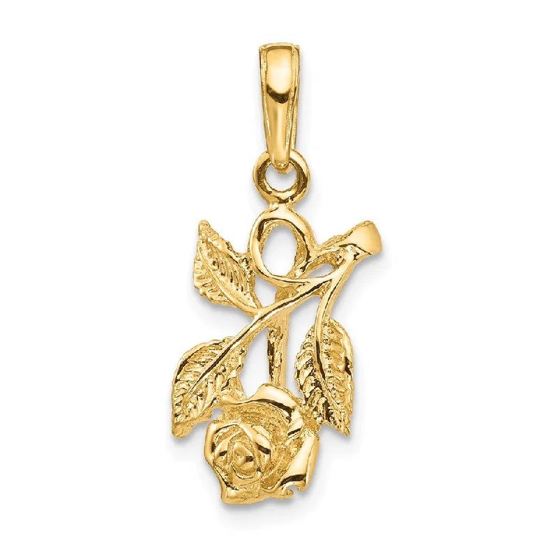 14k Yellow Gold Vined Rose Pendant