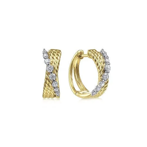 Make Your Outfit Shine With Discounted Jewelry 14K Yellow-White Gold Twisted 15mm Diamond Huggie Earrings