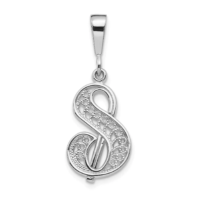 Special Sale On Handcrafted Jewelry – Shop Today 14KT White Gold Filigree Initial Pendant; Initial S. Chain not Included