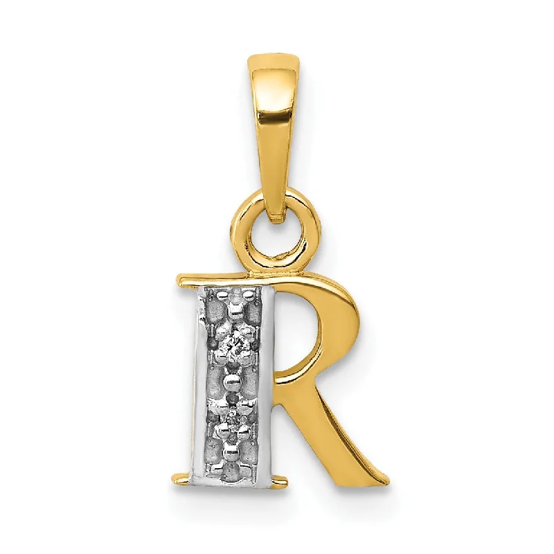 Trending Jewelry Styles Now At Limited-Time Discounts 14KT Yellow Gold With Rhodium Plating 1/100 CTW 15X8MM Initial Pendant; Initial R. Chain not Included