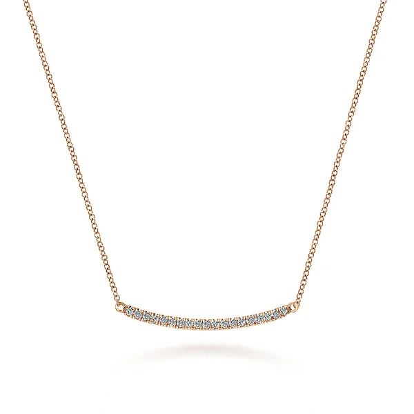 Exclusive Jewelry Sale Event – Shop Now 18 inch 14K Rose Gold Diamond Pave Curved Bar Necklace