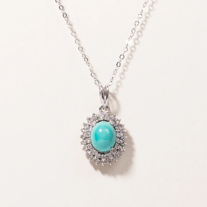 Classic And Modern Jewelry Styles On Sale 18k White Gold Turquoise & Diamond Necklace | 1.86ct, 0.59ctw | 16"