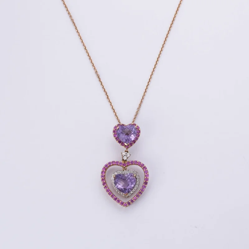 18k Yellow Gold Amethyst Ruby Diamond Necklace | 4.57ctw, 0.93ctw, 0.22ctw | 20"