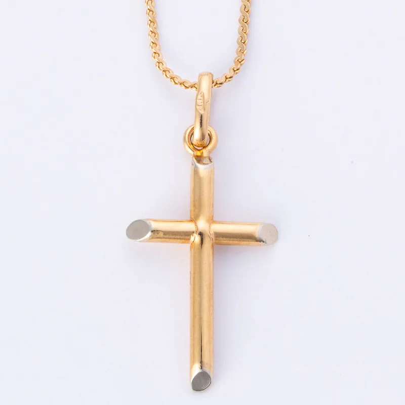 18k Yellow Gold Cross Pendant Necklace | 17"