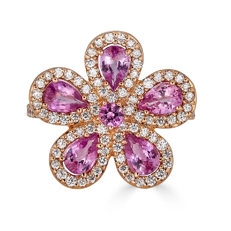 Flash Sale On Exquisite Jewelry – Don't Miss Out Pink Sapphire & Diamond Flower Ring