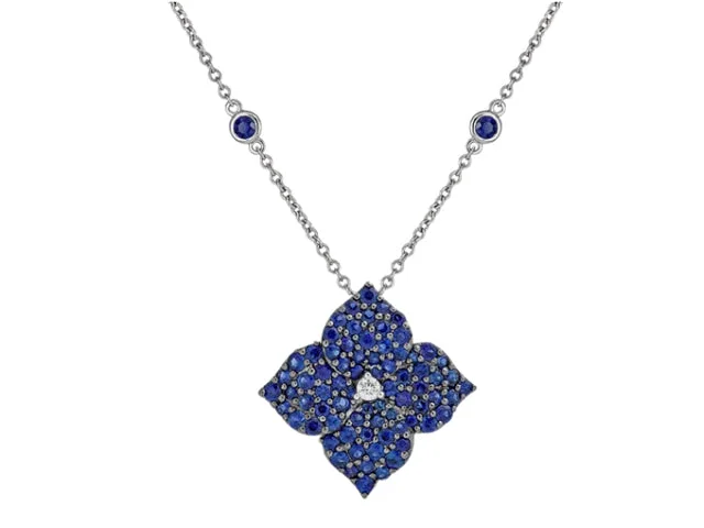 Elegant Jewelry Pieces At Unbelievable Prices 18k White Gold Sapphire Diamond Flower Pendant