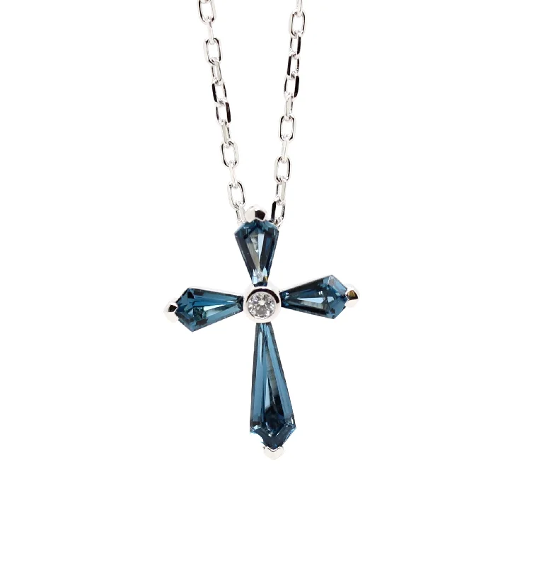 Breathtaking Jewelry, Breathtaking Prices Blue Topaz & Diamond Cross Pendant