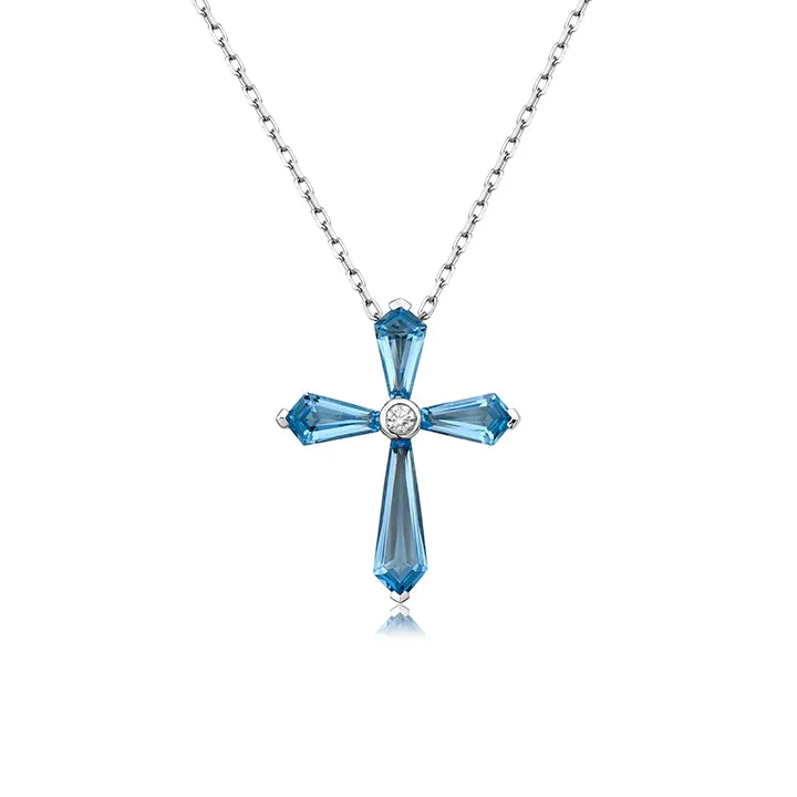 Special Jewelry Deals – Upgrade Your Collection 18k White Gold Blue Topaz Cross Pendant Necklace