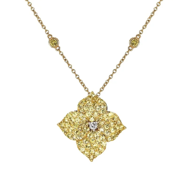 Jewelry Sale Bonanza – Grab Your Sparkle Now Yellow Sapphire & Diamond Large Flower Pendant