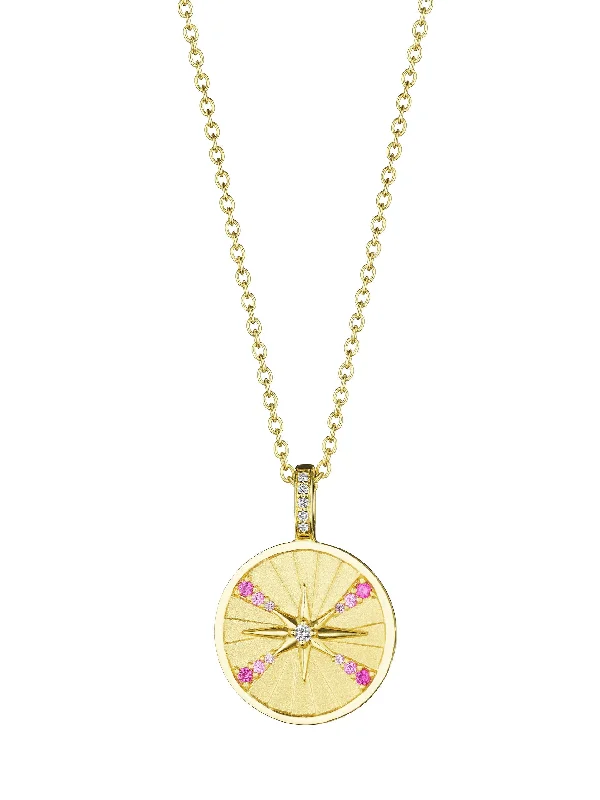 Glamorous Jewelry, Glamorous Deals – Shop Now Ombré Pink Sapphire Starburst Medallion Necklace