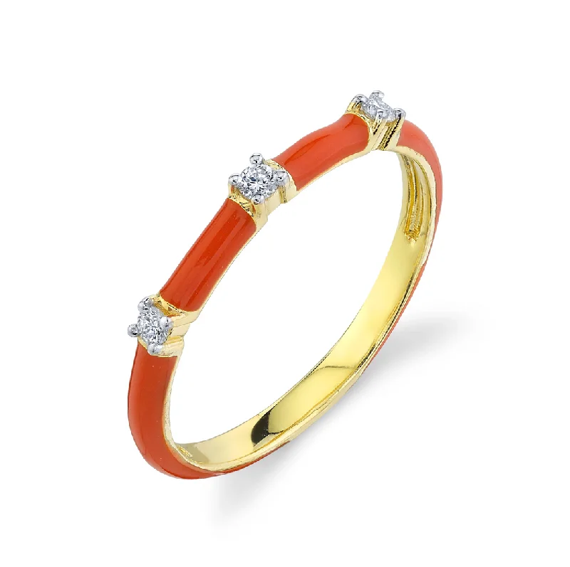 Seasonal Jewelry Deals – Elevate Your Style 18k Yellow Gold Orange Enamel & Diamond Stackable Ring