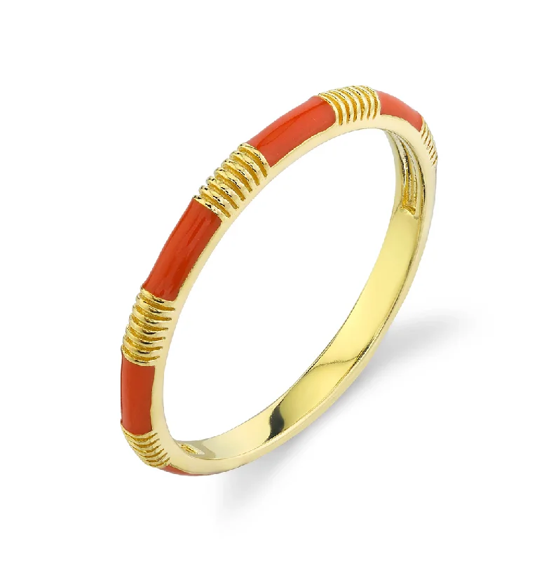 Premium Jewelry Now Available At Special Discounts 18k Yellow Gold Orange Enamel Stackable Ring