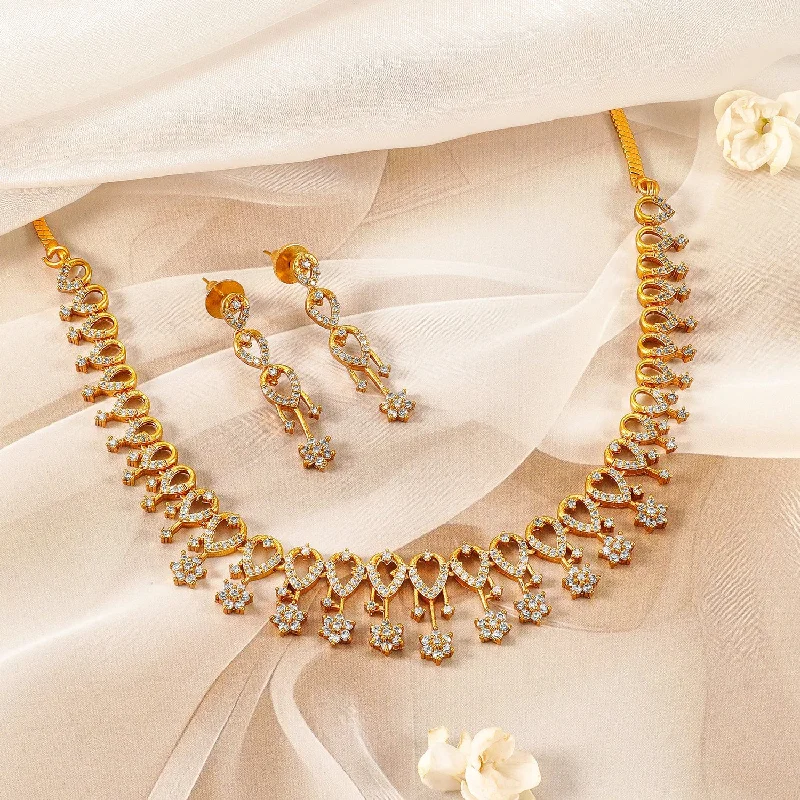 Your Dream Jewelry At Dream Prices – Shop Now 22K Gold-Plated Cubic Zirconia Studded Flower Motif Necklace Set