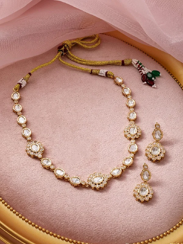 The Ultimate Jewelry Sale – Exclusive Styles At Great Prices 22K Gold Plated Kundan-Studded Traditional Necklace Set with Matching Earrings