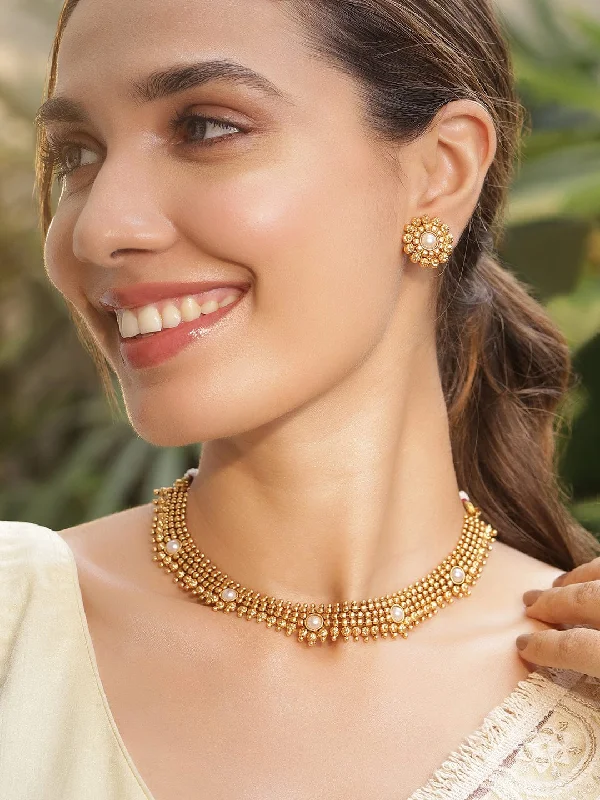 Get The Best Deals On Timeless Jewelry Pieces 22KT Gold Plated Brass White Stone Studded Necklace Set Get The Best Deals On Timeless Jewelry Pieces 22KT Gold Plated Brass White Stone Studded Necklace Set