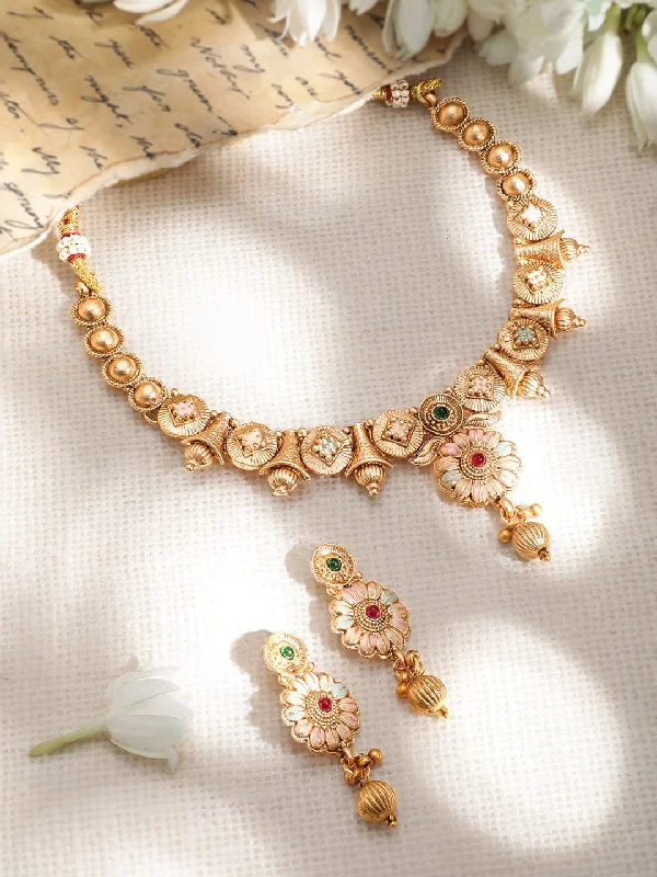 Unique Jewelry Designs Now At Discounted Rates 22KT Gold-Plated Stone-Studded Jewellery Set