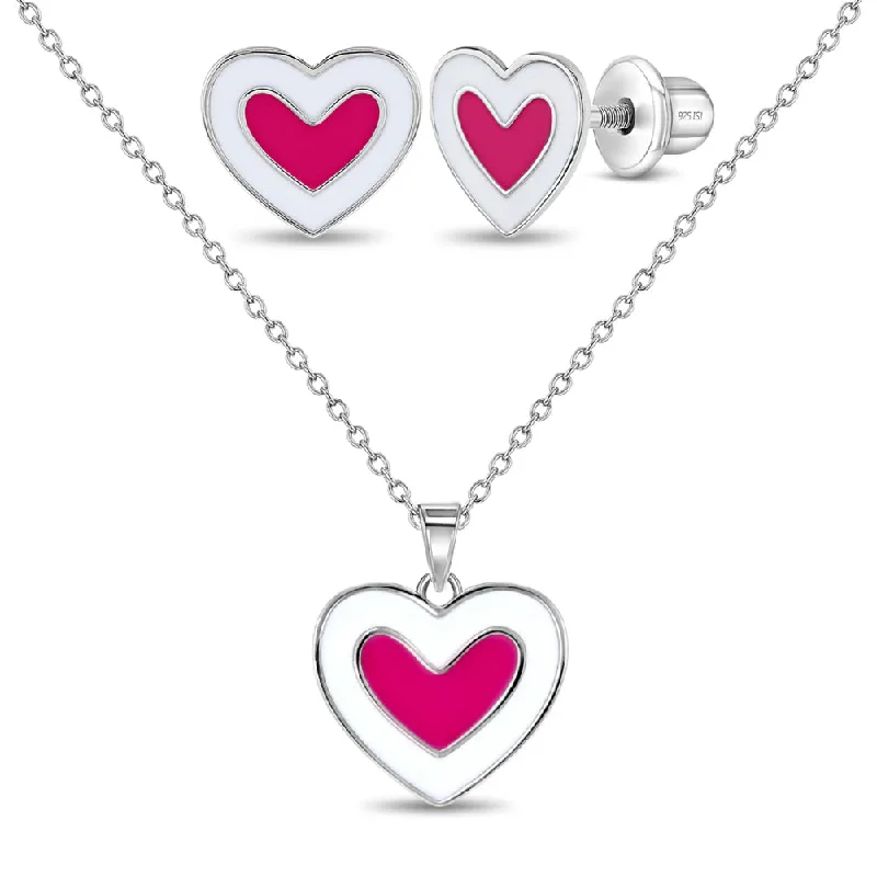 Unmissable Deals On Handmade Jewelry Collections 925 Sterling Silver Pink & White Enamel Cute Heart Jewelry Set for Children & Preteens Unmissable Deals On Handmade Jewelry Collections 925 Sterling Silver Pink & White Enamel Cute Heart Jewelry Set for Children & Preteens