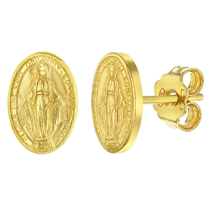 Elevate Your Outfit With Discounted Statement Jewelry 925 Sterling Silver Yellow Gold Plated Religious Miraculous Virgin Mary Oval Medal Stud Earrings for Ladies Elevate Your Outfit With Discounted Statement Jewelry 925 Sterling Silver Yellow Gold Plated Religious Miraculous Virgin Mary Oval Medal Stud Earrings for Ladies