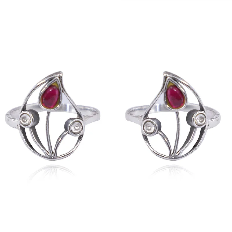 Luxury Jewelry At Unbeatable Discounts Silver 92.5 Aam Ras Red Stone Toe Ring