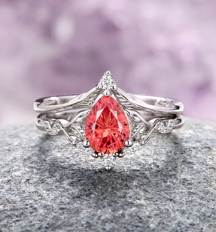 Buy More, Save More On Stunning Jewelry Pieces Airee Star Cut Padparadscha Sapphire Ring Set- 14K White Gold