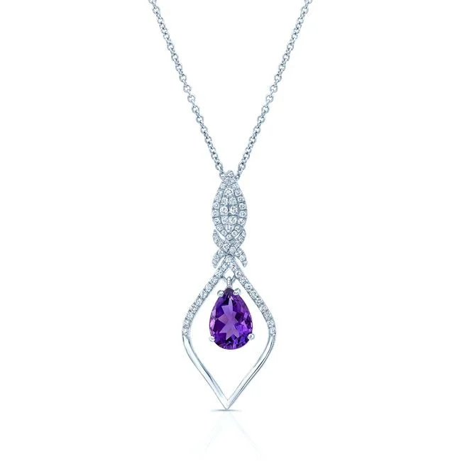 Must-Have Jewelry Pieces At Reduced Prices Amethyst And Diamond Studded Kite Pendant In 14k White Gold