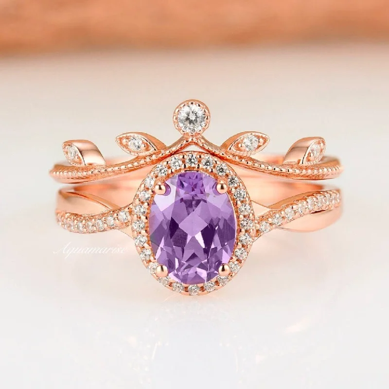 Shop Elegant Jewelry At Unbeatable Prices Gemma Amethyst Ring Set- 14K Rose Gold Vermeil
