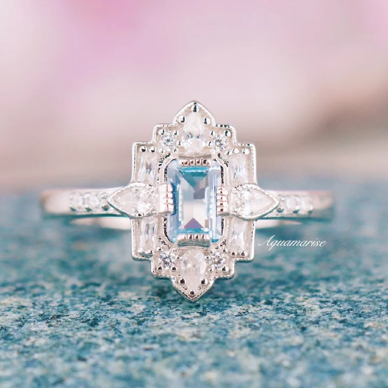 Luxury Jewelry At Unbeatable Discounts Art Deco Ice Blue Mosaic Aquamarine Ring- 925 Sterling Silver Luxury Jewelry At Unbeatable Discounts Art Deco Ice Blue Mosaic Aquamarine Ring- 925 Sterling Silver
