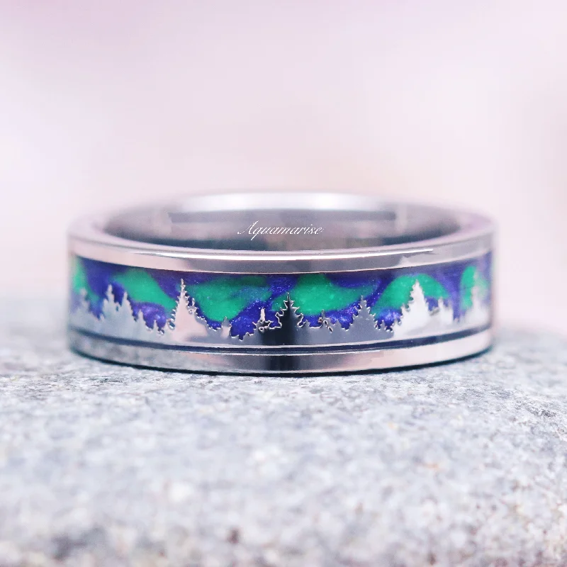 Seasonal Jewelry Sale – Upgrade Your Style Today Aurora Borealis Wedding Band- Northern Lights & Trees 6MM Tungsten Seasonal Jewelry Sale – Upgrade Your Style Today Aurora Borealis Wedding Band- Northern Lights & Trees 6MM Tungsten