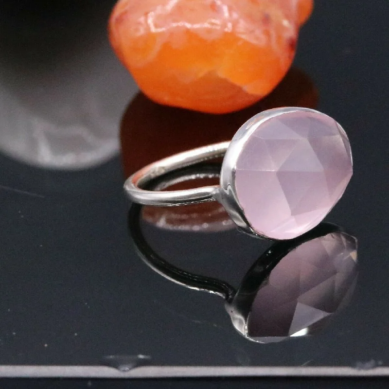 Bohemian-Inspired Jewelry For Free-Spirited Fashion AWESOME PINK ROSE QUARTZ 925 SOLID SILVER HANDMADE RING BAND UNISEX sr118