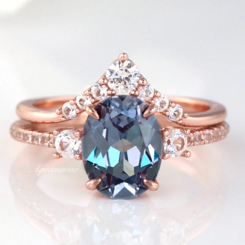 Romantic Heart-Shaped Jewelry For Special Gifts Bella Alexandrite Ring Set- 14K Rose Gold Vermeil