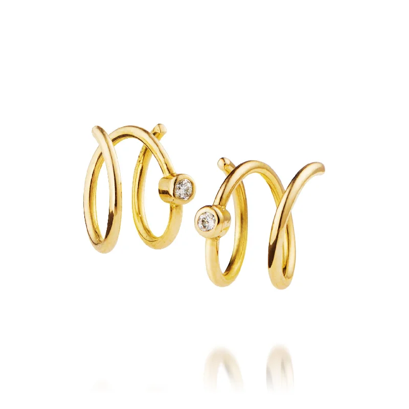Clearance Sale On High-End Jewelry Collections Spiral 18K Gold Hoops w. Diamonds