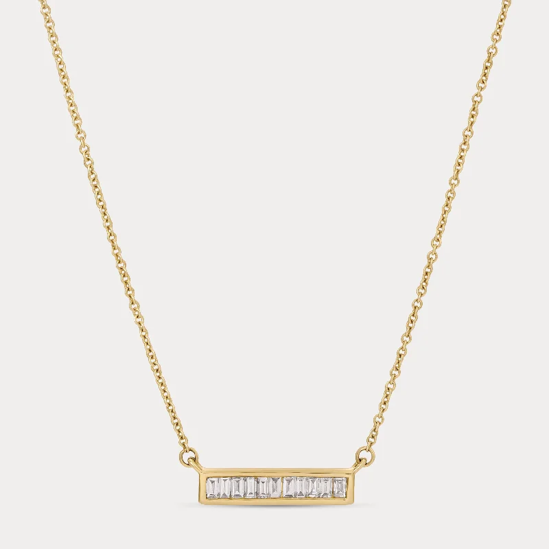 Dainty And Elegant Jewelry Now At Reduced Prices Bezel Diamond Baguette Necklace