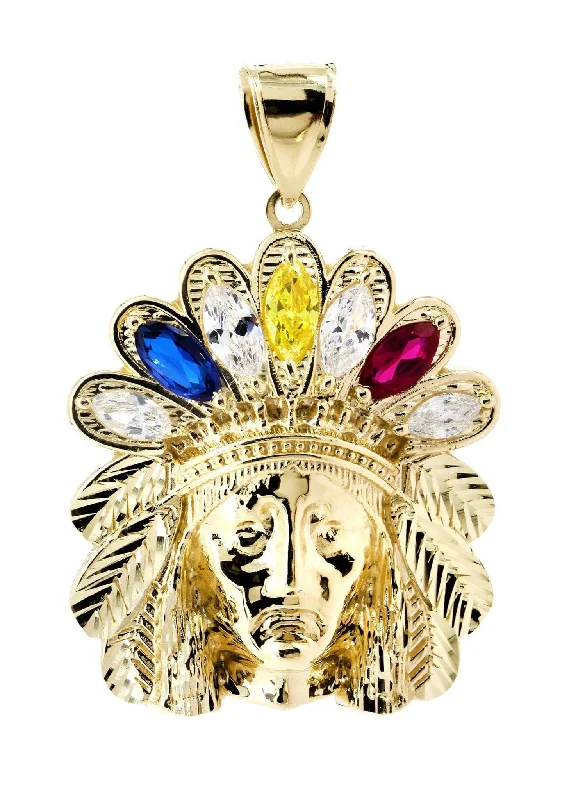 Shop Stylish Jewelry Now And Save Big Chief Head  10K Gold Pendant | 15.1 Grams