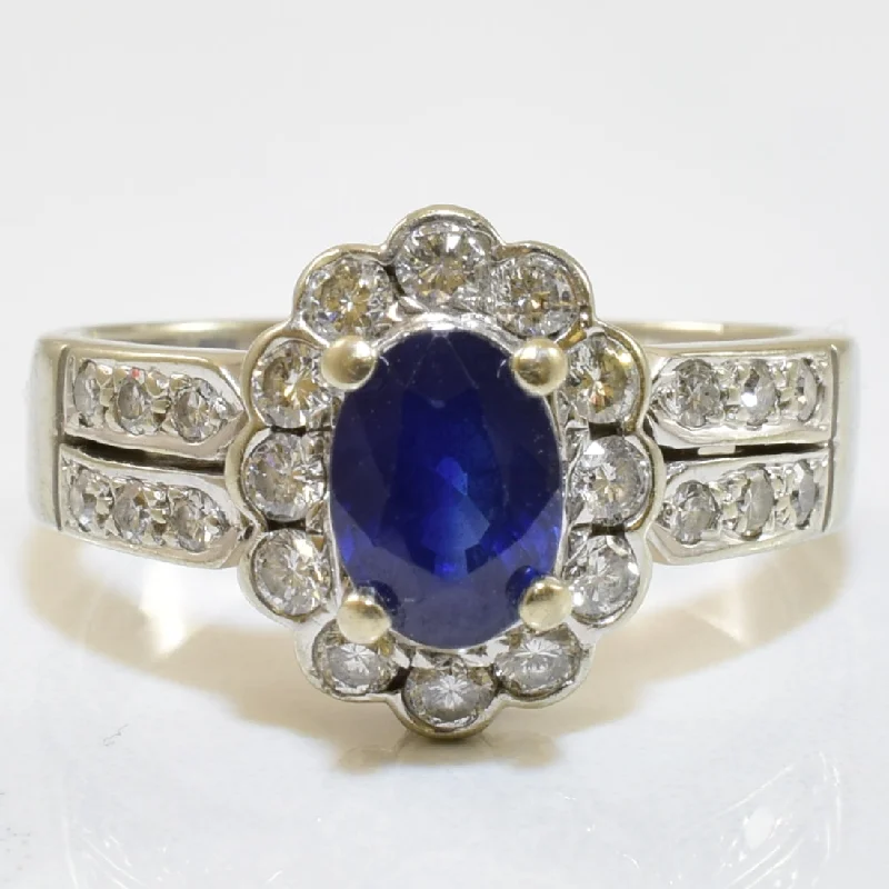 Blue Sapphire & Diamond Halo Engagement Ring | 0.90ct, 0.50ctw | SZ 5.5 |