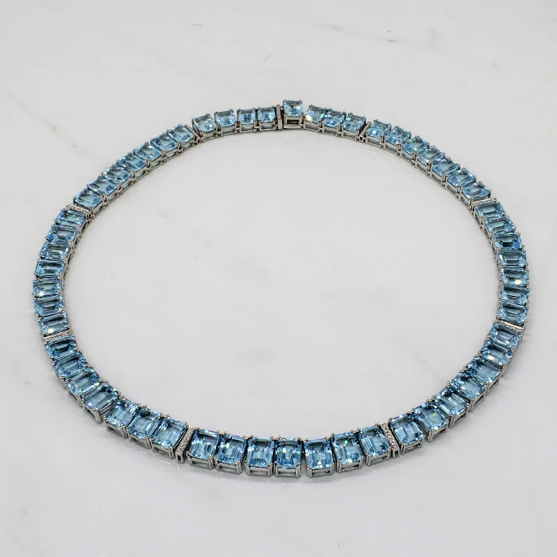 Blue Topaz & Diamond Eternity Necklace | 133.95ctw, 0.21ctw | 17.5" |