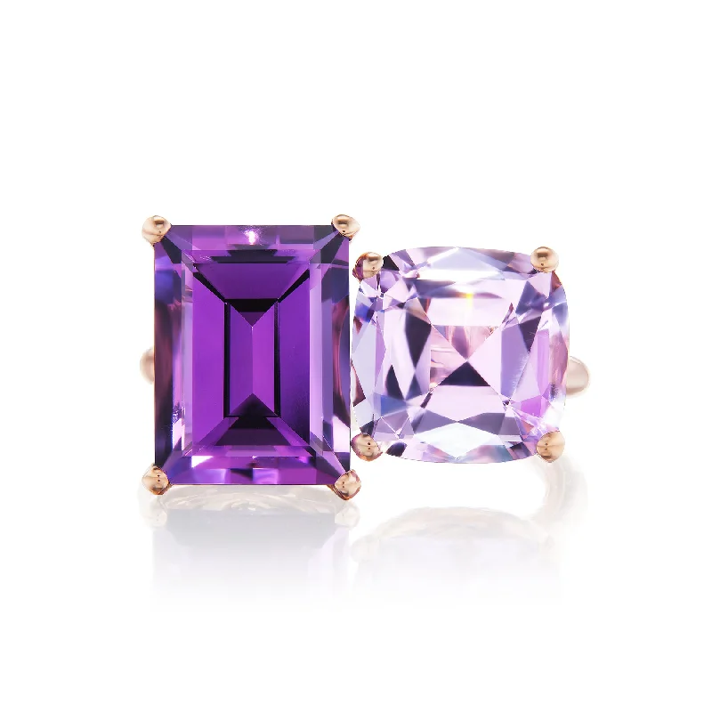 Jewelry Clearance Event – Last Chance For Stunning Deals Bold 2-Stone Ring with Dark Amethyst & Rose De France Amethyst