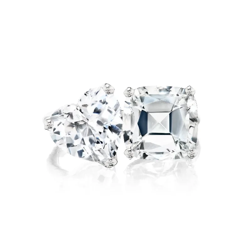 Shine Without Limits – Jewelry Sale Happening Now Bold 2-Stone Ring with White Topaz Cushion & Heart