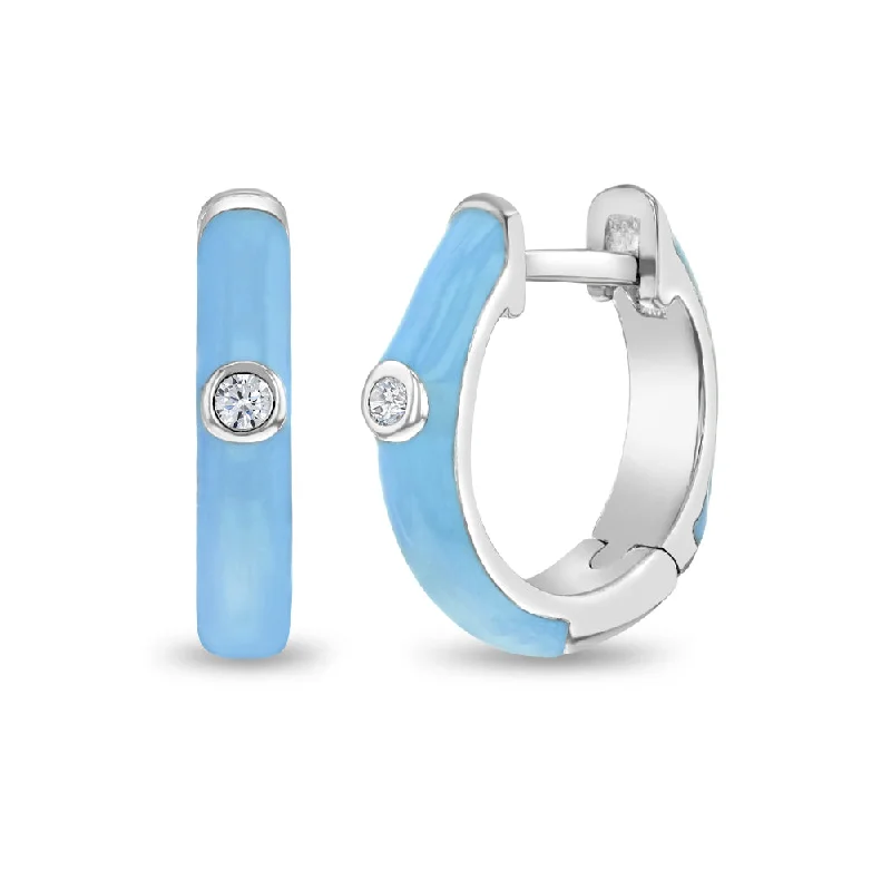Timeless Jewelry, Timeless Savings – Don't Wait Bold Bezel Set Blue Kids / Teen Earrings Hoop/Huggie Enamel - Sterling Silver
