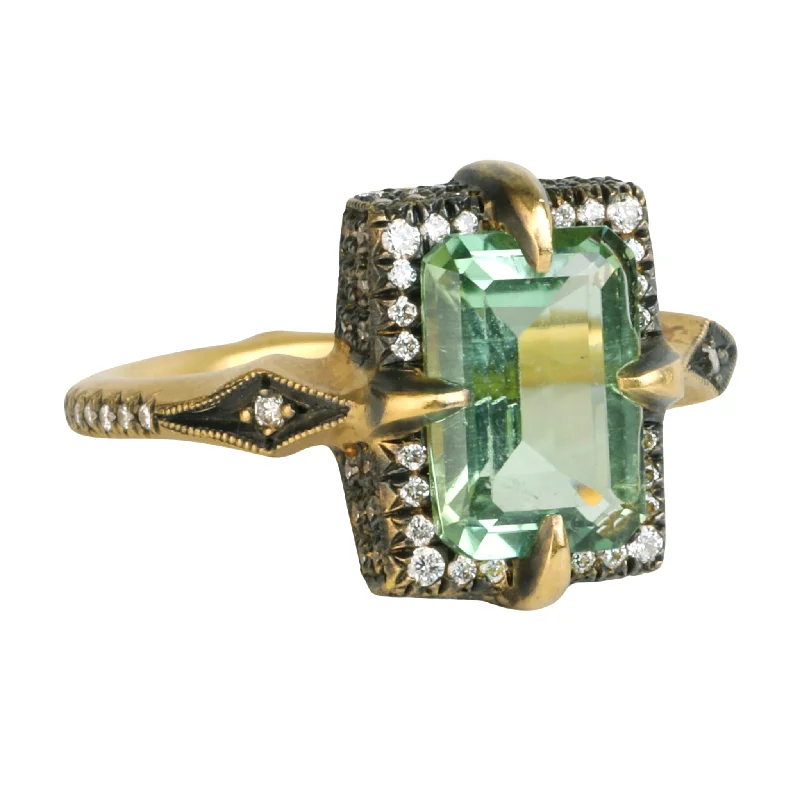 Shine In Style – Shop Jewelry Discounts Today Blackened 22K Gold & Diamond "Venus" Ring with Faceted Mint Green Tourmaline Shine In Style – Shop Jewelry Discounts Today Blackened 22K Gold & Diamond "Venus" Ring with Faceted Mint Green Tourmaline