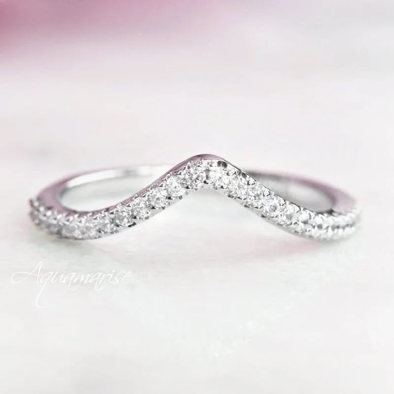 Dainty Floral Jewelry For Feminine Elegance Chevron Wedding Band- Sterling Silver